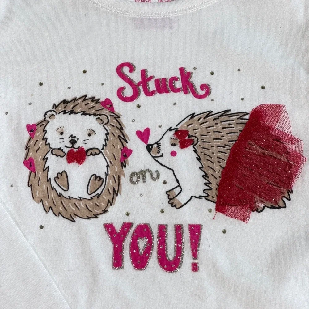 Isaac Mizrahi Girls Size 5/6 Stuck On You Red Tulle Skirt White Tshirt‎ Set